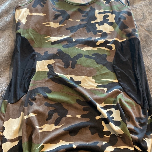 Pat Rego Camo Maxi Dress Size Large Made in USA Stretch Sleeveless - Picture 6 of 13